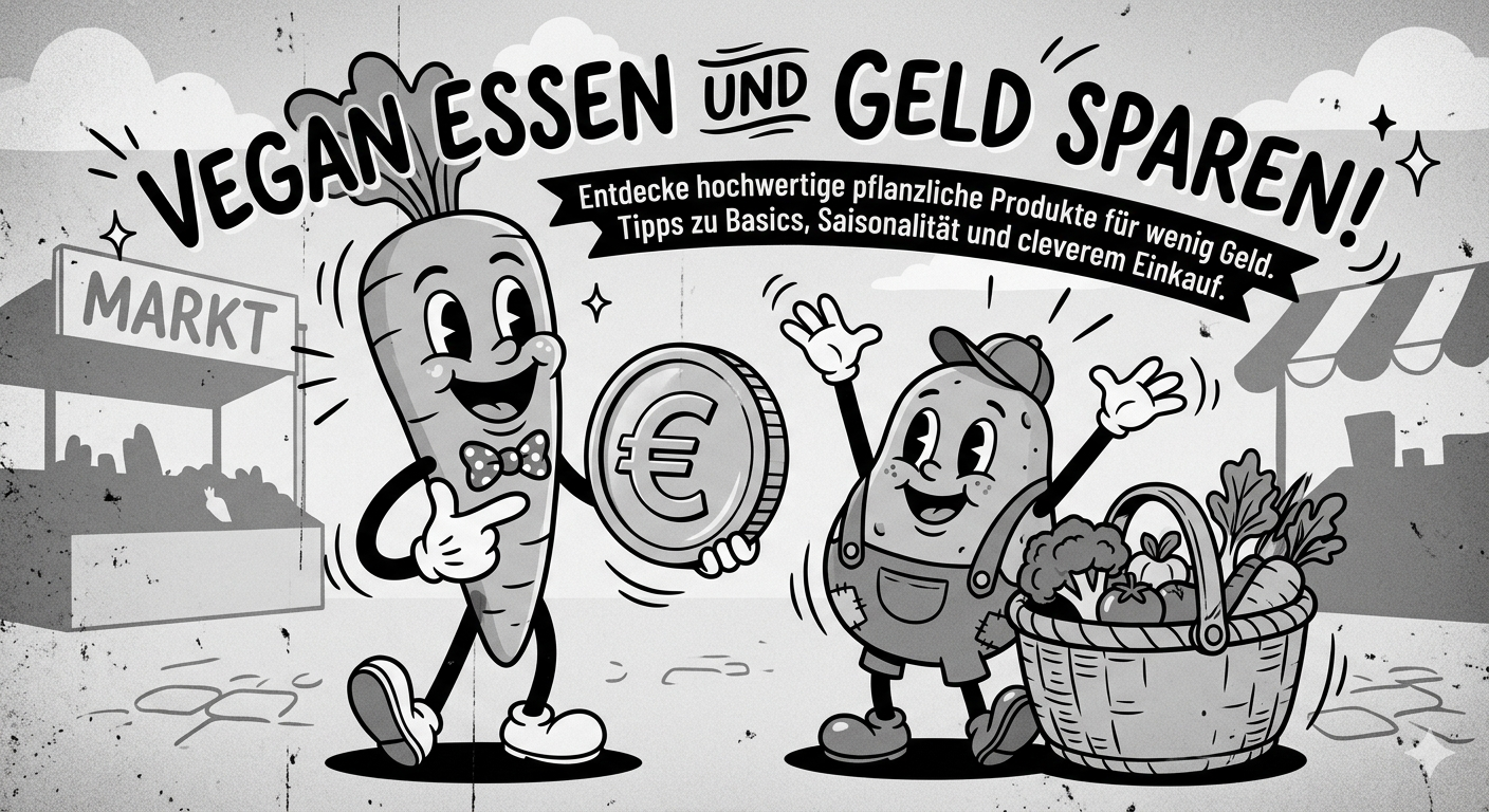 Günstige vegane Lebensmittel auf einem Holztisch